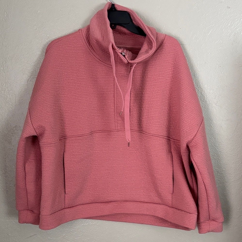 Ebb & Flow Athleisure Pink 1/2-zip Pullover Textured Cowl‎ Neck Sweatshirt 1X